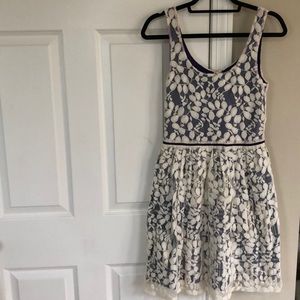 Anthropologie Blue Dress with Lace Overlay